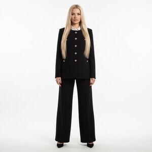KASPER Black Gold Button Blazer Pants Suit Set Women's Size 14